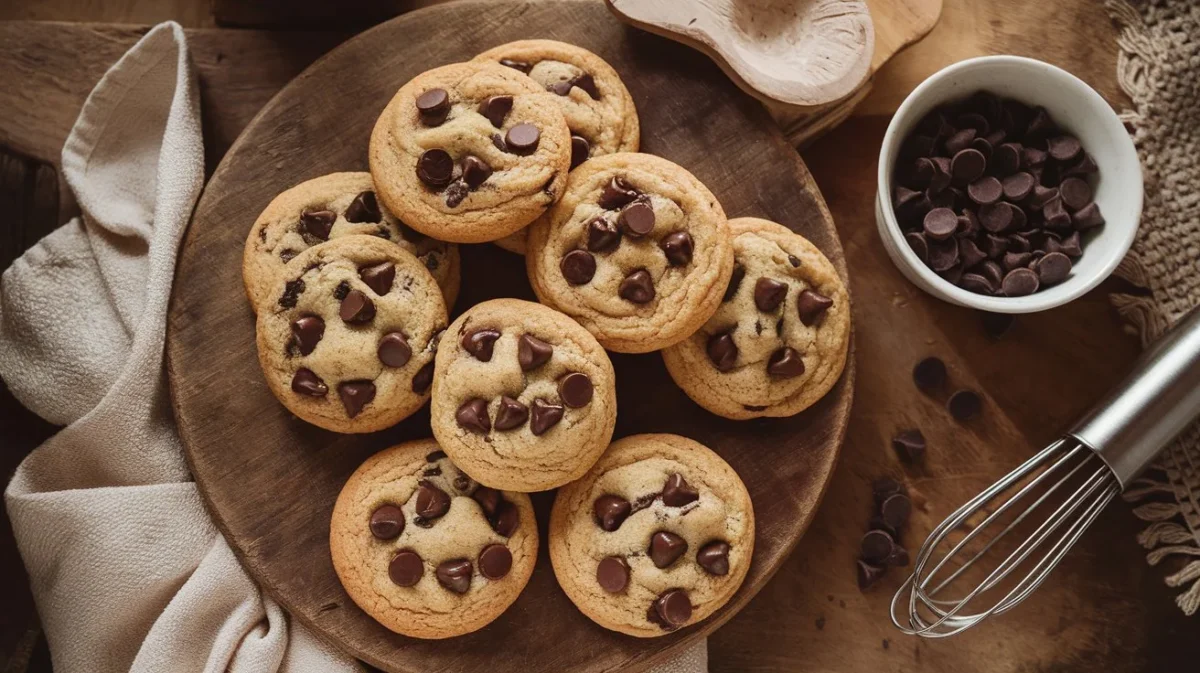 ands mixing cookie dough in a glass bowl with brown sugar, butter, and chocolate chips on a Original Toll House Treats