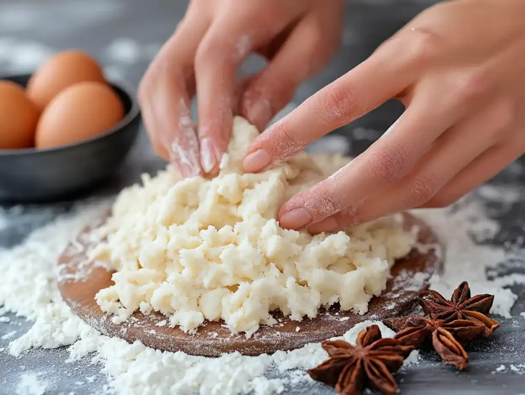 Rolled-out brioche dough spread with cinnamon filling and spiced apples, ready for rolling