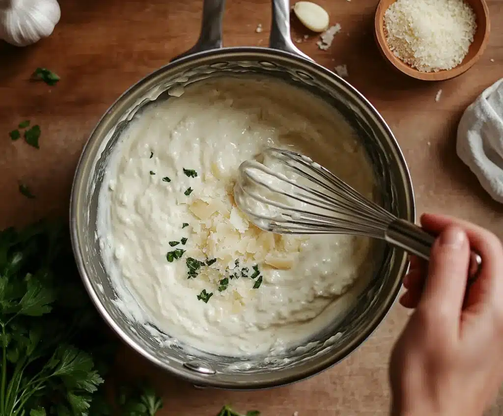 step by step to make Creamy Alfredo Sauce Preparation