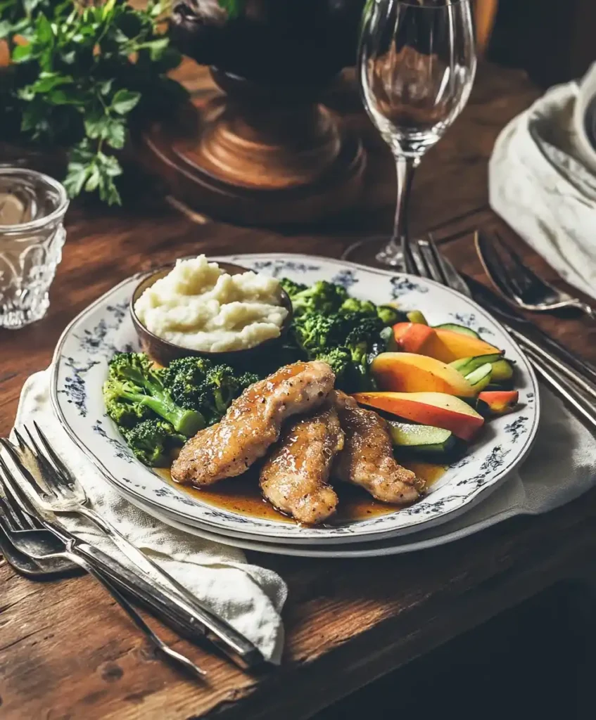 Golden brown chicken tenders sizzling in a skillet with a wooden spatula flipping one piece during cooking.