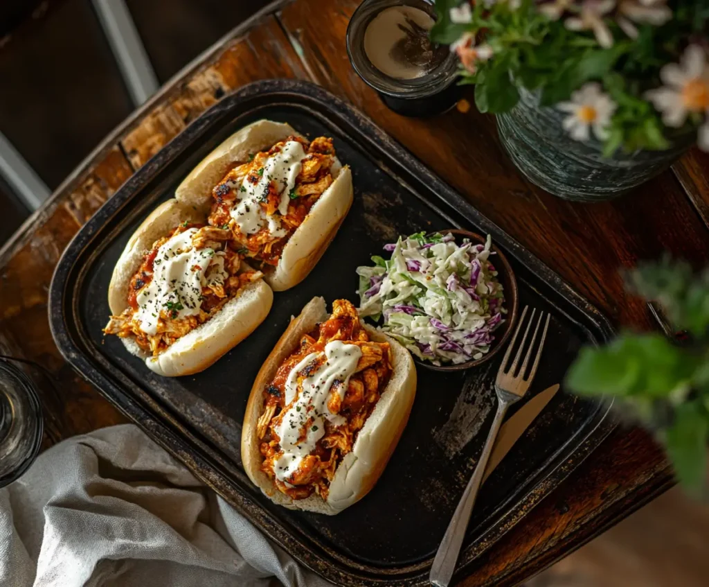 A plate of Cajun Chicken Sloppy Joes with crispy fries and Cajun seasoning on a rustic table.