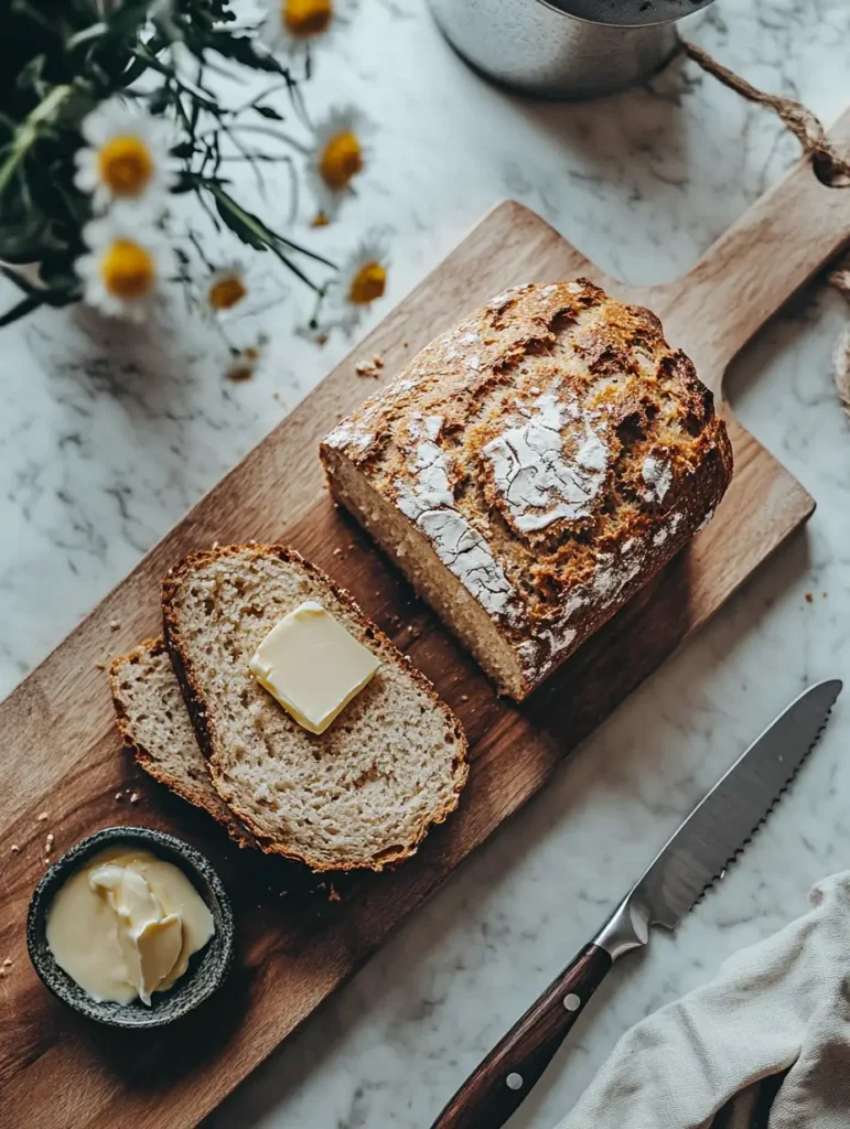 Coconut flour keto bread with butter spread on a slice.