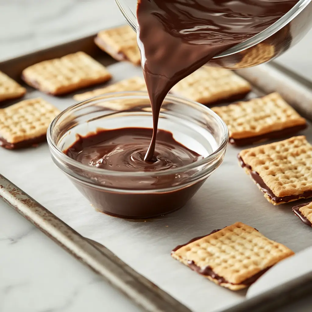 Hands assembling a Cheez-It peanut butter sandwich with a bowl of peanut butter in the background