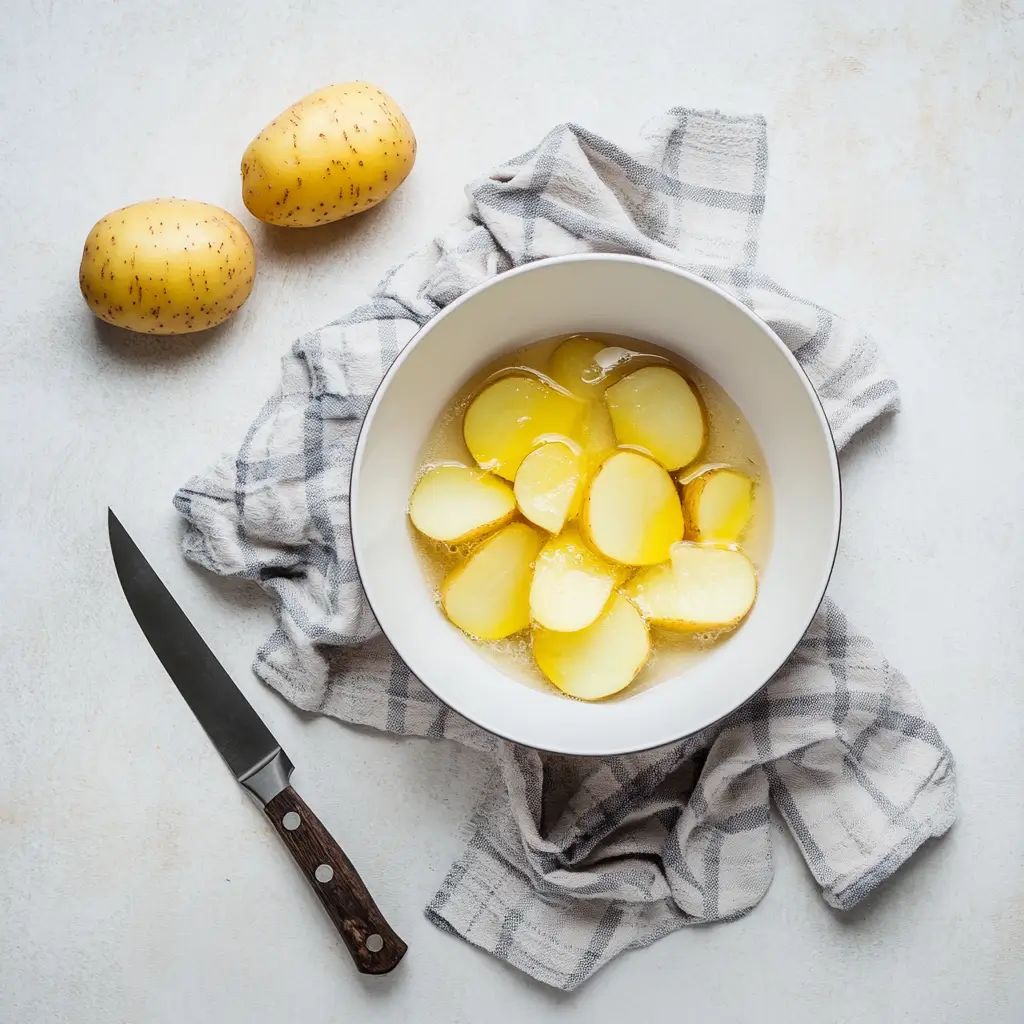 Papas fritas frying in a pan with hot oil and a thermometer showing the ideal temperature