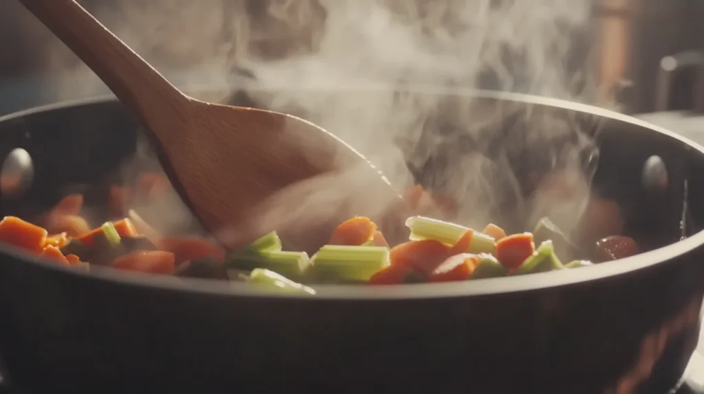 Fresh ingredients for chicken noodle soup, including chicken, noodles, and vegetables