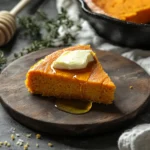 Golden Sweet Potato Cornbread Slice with Honey Butter