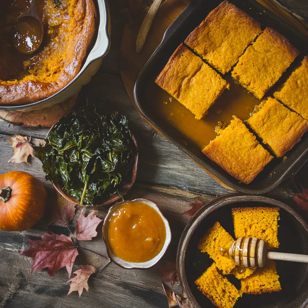 Sweet potato cornbread muffins topped with cheddar and honey butter, arranged on a cooling rack.