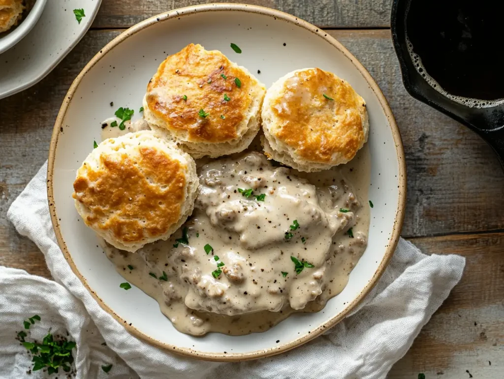 Goldenbiscuits and gravy recipe with creamy sausage gravy