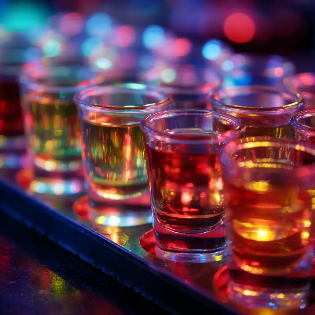Vegas Bomb shots lined up for serving at a party