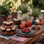 Colorful 4th of July recipes on a summer picnic table