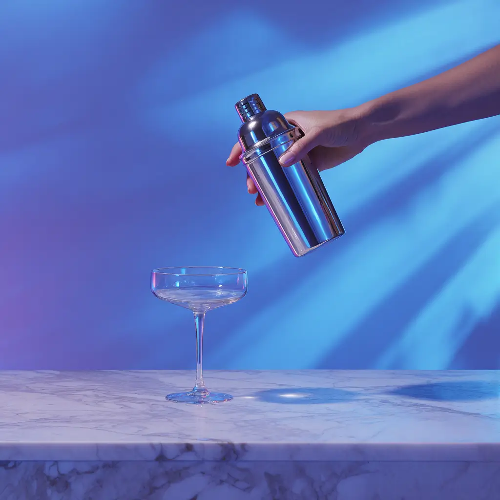 Mixing the Russian Blue Drink in cocktail shaker